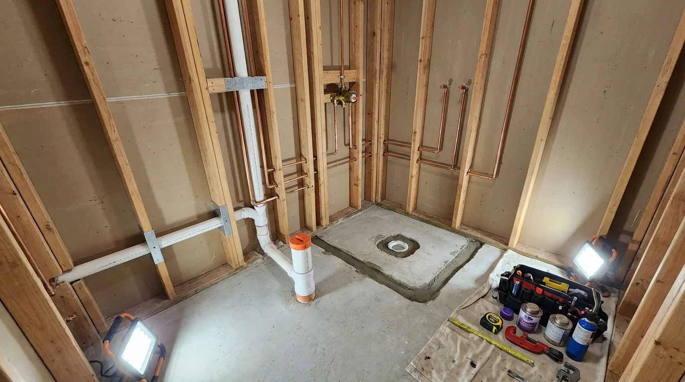 Bathroom rough-in plumbing during remodel by Johns Plumbing LLC in Throckmorton