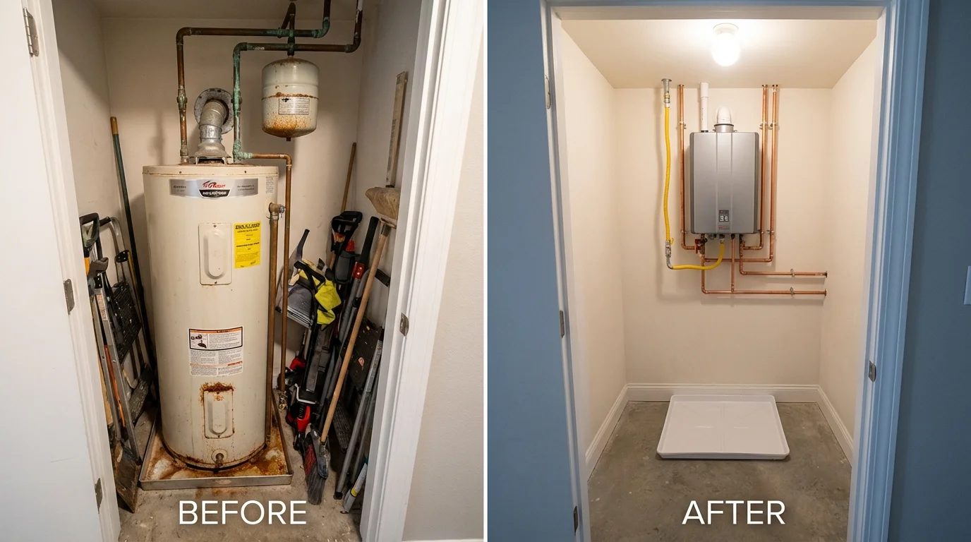 Tank water heater versus wall-mounted tankless unit comparison for Throckmorton, TX homeowners