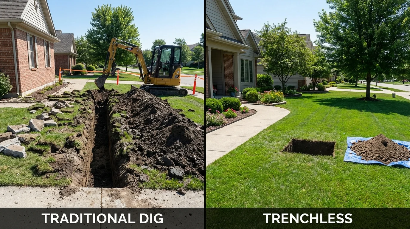 Trenchless sewer repair with minimal yard damage versus traditional excavation in Throckmorton, TX
